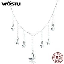 WOSTU Authentic 925 Sterling Silver Stars &amp; Moon Chains Necklace For Women S925  - £19.85 GBP
