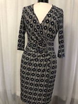 Laundry Women&#39;s Dress Navy Blue &amp; White Print Faux Wrap Size 4 - $28.71