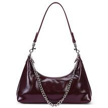 JQWSVE Crescent Shoulder Bag Women Glossy Leather Crossbody Black - $103.11 MXN