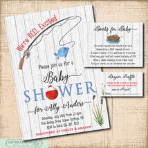 Fishing Baby Shower Invite with matching Book Cards &amp; Diaper Raffle Tickets - £18.43 GBP