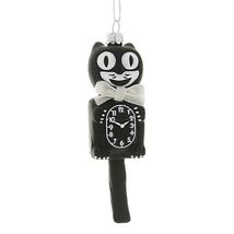 RETRO CAT CLOCK ORNAMENT 5" Glass Cute Black Kit Kitty Cat Christmas Tre... - $17.95