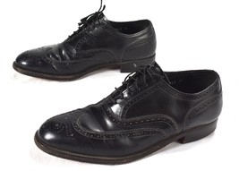 Vintage French Shriner Sterling Black Leather Wing Tip Oxford Dress Shoes 8.5 - £58.69 GBP