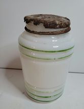 Pepper Shaker Barrel Shaped Milk Glass White with Green Stripes VTG image 3