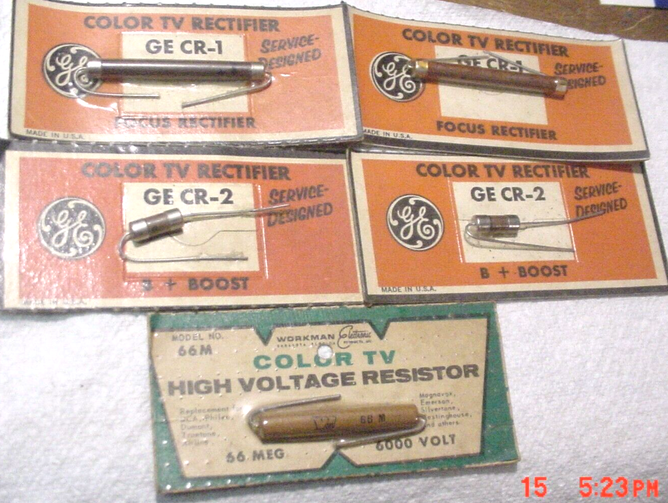 5 NOS GE &amp; Workman Universal TV Replacement Electronic Parts on Cards Se... - $8.46
