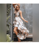 Sukiso Juliet Romantic Ho Low Earthy Watercolor Tie Dye Satin Ruffle Dre... - $1,717.37 MXN
