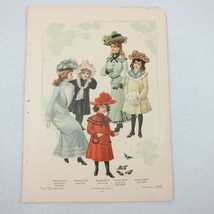 Antique 1903 Victorian Fashion Print Ladies &amp; Children Coats &amp; Dresses Color B&amp;W - £15.89 GBP