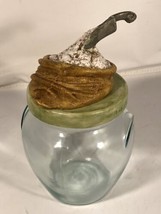 Vintage Green Glass Flour Sugar Jar Display With Ornate Lid - $84.74
