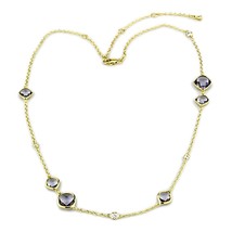 New Elegant Synthetic Glass in Amethyst Chain Gold Plated Fashion Necklace 16+4" - £73.63 GBP
