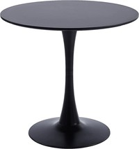 36” Round Tulip Dining Table Lacquered Wood Top with Glossy Pedestal White Black - £239.07 GBP