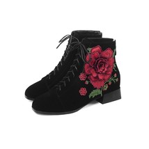 Winter New Warm Ankle Boots Outside Warm Kid Suede Square Toe cross-tied Zip Flo - £100.11 GBP