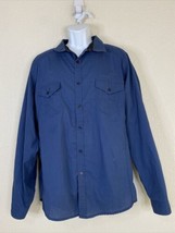 Drill Clothing Men Size XXL Blue Solid Button Up Shirt Long Sleeve Pockets - $11.30