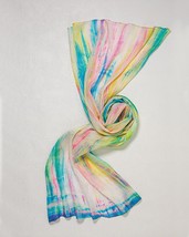 Smithsonian Pastel Rainbow Watercolors Hand Dyed Silk Scarf 70&quot; Long - £39.22 GBP