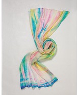 Smithsonian Pastel Rainbow Watercolors Hand Dyed Silk Scarf 70&quot; Long - £26.29 GBP