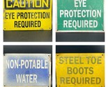 Vintage Metal Sign Lot Workplace Caution Steel Toe Eye Protection Alumin... - $58.04
