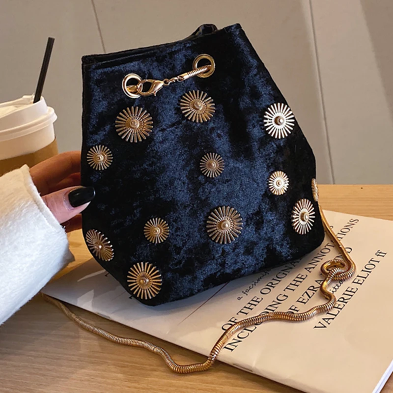 New Women&#39;s  Bags Bucket Bag Elegant Velvet Handbag Tote Crossbody Bag With  Cha - £44.67 GBP