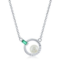 Sterling Silver Emerald Baguette CZ Round Circle &amp; FWP Necklace - £25.96 GBP