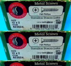 Hillman 0823524 Sheet Metal Screws No 12 X 2&quot; L Phillips Flat Head 100PK... - $48.51