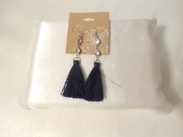 Department Store 3-1/4&quot;Silver Tone Clear Stone Blue Tassel Earrings A815 - £9.05 GBP