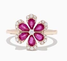 14k rose gold band  Flowery Rose gold ruby gemstone diamond ring wedding  - £1,091.28 GBP