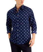 Club Room Men&#39;s Geo-Print Dobby Shirt in Navy Blue Combo-Medium - $369.20 MXN