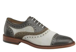 Handmade Men&#39;s Leather Oxfords Brogue Wingtip Three Tone Super Stylish Shoes-962 - £172.81 GBP