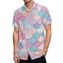 Mondxflaur Rainbow Scale Button Down Shirts for Men Short Sleeve Pocket - £20.74 GBP