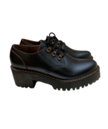 DR MARTENS Leona Vintage Smooth Leather Lug Sole Platform Heeled Shoe Black 9 - $88.15