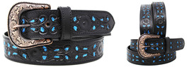 Men&#39;s 1-1/2&quot; Wide Black Leather Floral Tooled Casual Jean Belt 26AA301 - $24.99