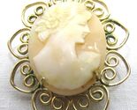 Lady Cameo Pin White on Tan Vintage Gold Tone Frame 1 3/4 inch Victorian - $24.74