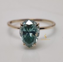 8x5MM Bluish Green Lab Created Diamond Anniversary Ring Pear Cut Moissanite Enga - £101.92 GBP