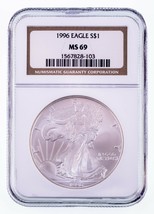 1996 $1 Silver American Eagle Graded by NGC as MS-69 - $163.35