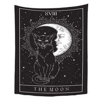 Anyhouz Tapestry Black The Moon And Cat 230X150 cm Tarot Card Psychedelic Scene  - £40.35 GBP