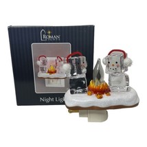 Roman 4.5&quot; ICE Cube Campfire Night Light Snowman Look Christmas Winter Earmuffs - £25.74 GBP