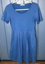 Andree By Unit Retro Blue Soft Faux Suede Pleated Dress Size Small Has Pockets - £15.56 GBP