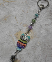Owl Crystal Beaded Handmade Keychain Split Key Ring Blue Green Purple - £13.51 GBP
