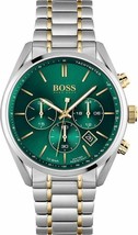 Hugo Boss HB1513878 Champion Mens&#39; Silver &amp; Green Stainless Chrono Watch + Bag - £113.29 GBP