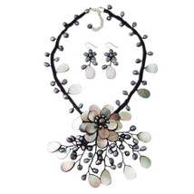 Grey Flower Ray Convertible Necklace Earrings Pin Set - £38.62 GBP