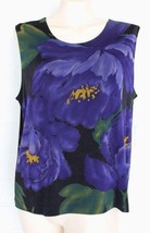 Chico&#39;s Travelers 3 XL 16 Purple Poppies Black Sleeveless Stretch Tank Top - $320.38 MXN