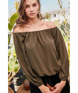 Off Shoulder Long Bubble Sleeve Solid Top - $36.09 CAD