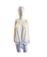 Women’s Large White Polka Dot Blouse Tie Front Long Sleeve - $403.10 MXN