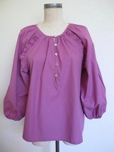 NWT Cleobella Jess Blouse M Organic Cotton Azalia Purple Long Sleeve Ruffle Boho - £43.94 GBP