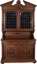 Large Antique French Buffet, 1900, Henry II, Cobalt Blue Stained Glass/Walnut - £3,348.50 GBP