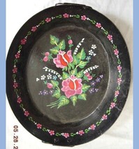 Antique Tole Painted Metal Pan Tray Chic And Shabby Pink Flowers - £37.26 GBP