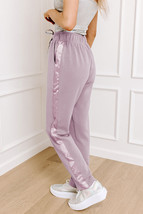 Orchid Petal Drawstring Waist Satin Stripe Patch Straight Leg High Waist... - $397.39 MXN