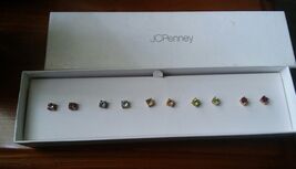 000 RSE STERLING SILVER 925 GOLD OVERLAY PIERCED Earrings 5 Sets Gems Mixed - $29.69