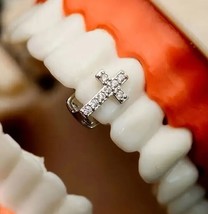 Custom Fit Silver Plated Iced Cross Gap Tooth Teeth Cap Grillz Grill wit... - £8.41 GBP