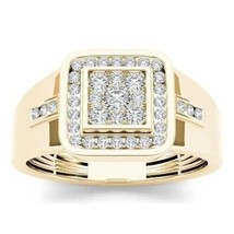 1.25 Ct Round Cut Moissanite Square Men&#39;s Engagement Ring 14K Yellow Gold Plated - £153.43 GBP