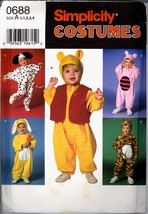 Uncut 90s Size 1/2 1 2 3 4 Bunny Tiger Dog Bear Costume Simplicity 0688 Pattern - $8.99