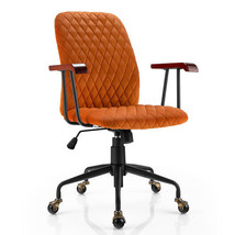 Velvet Home Office Chair with Wooden Armrest Orange - Color: Orange - $2,980.92 MXN