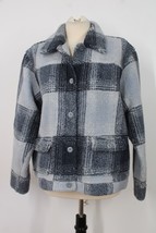Jones NY Jeans M Blue Plaid Fuzzy Teddy Fleece Button-Front Jacket - $43.70